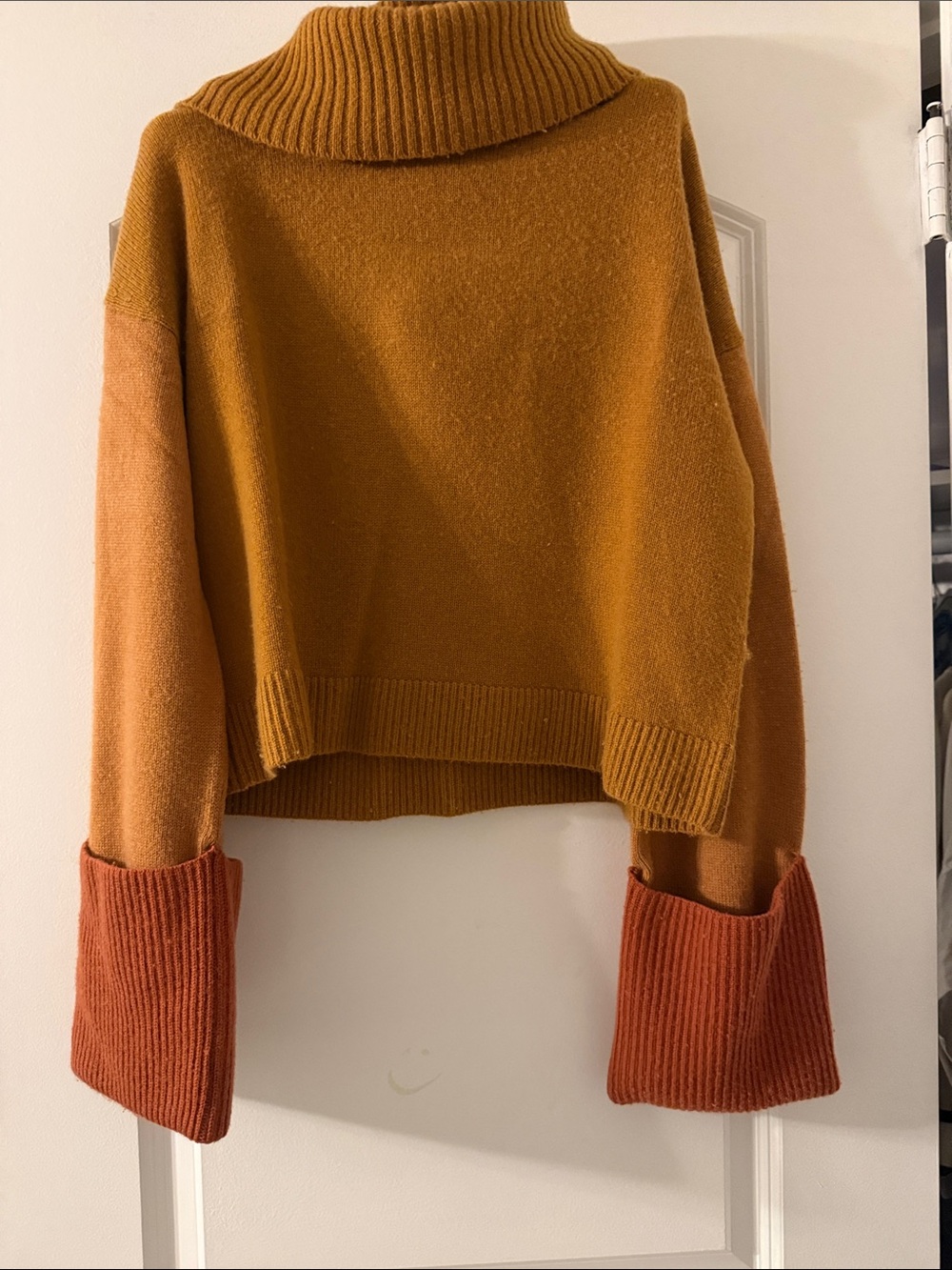 NAADAM Two-Tone Mustard and Rust Turtleneck Sweater - wool and cashmere